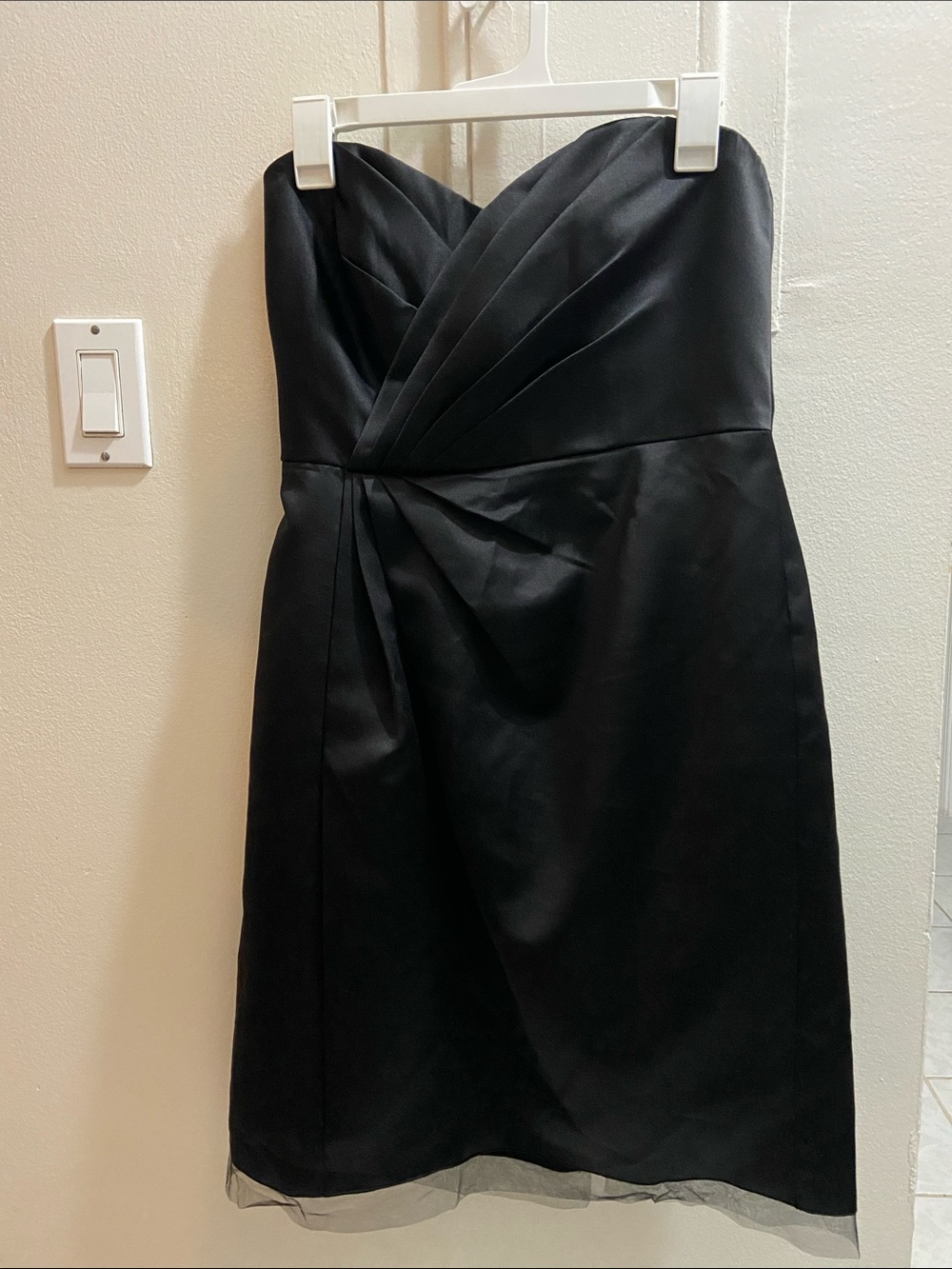 David's Bridal Black Strapless Ruched Cocktail Dress